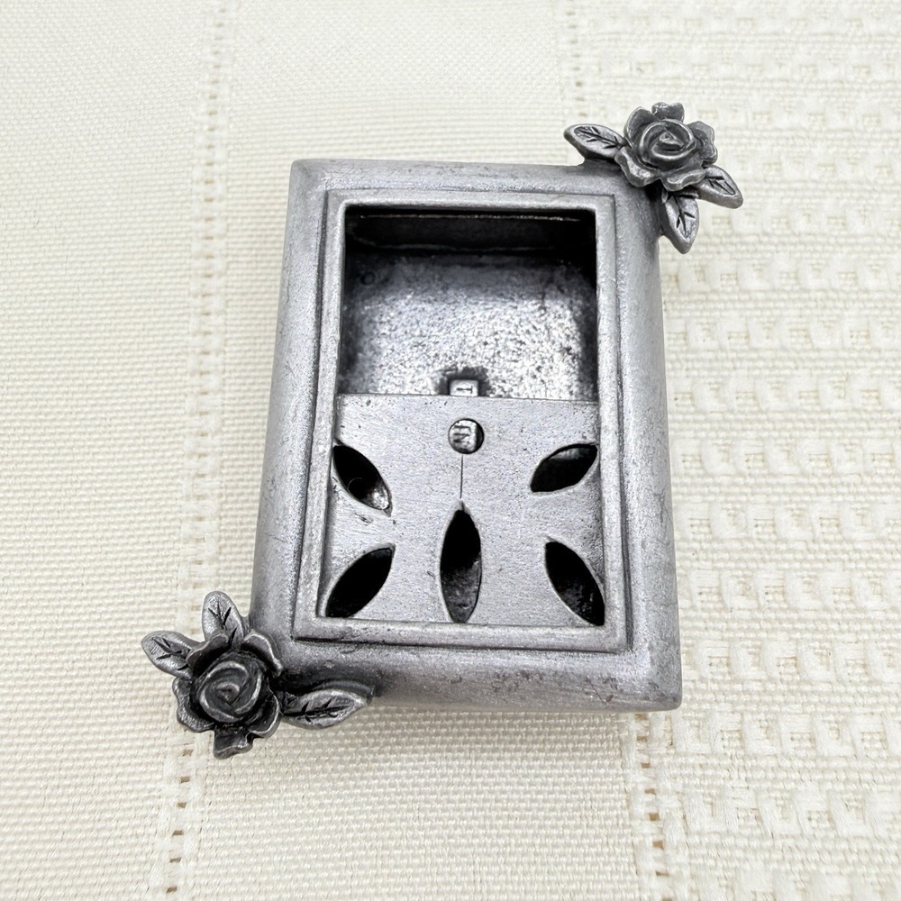 Torino Rectangular Pewter Mini Trinket Box with Floral Stud Earrings